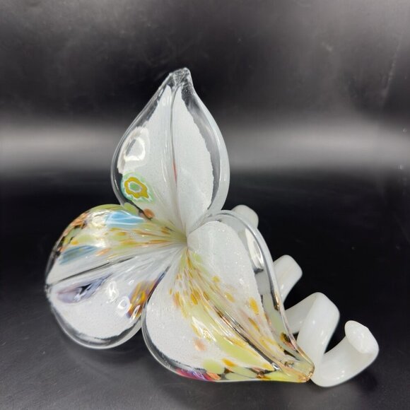 Venetian Art Glass Flower Sculpture Figurine White Swirl Multicolor Italian VTG - Picture 1 of 12